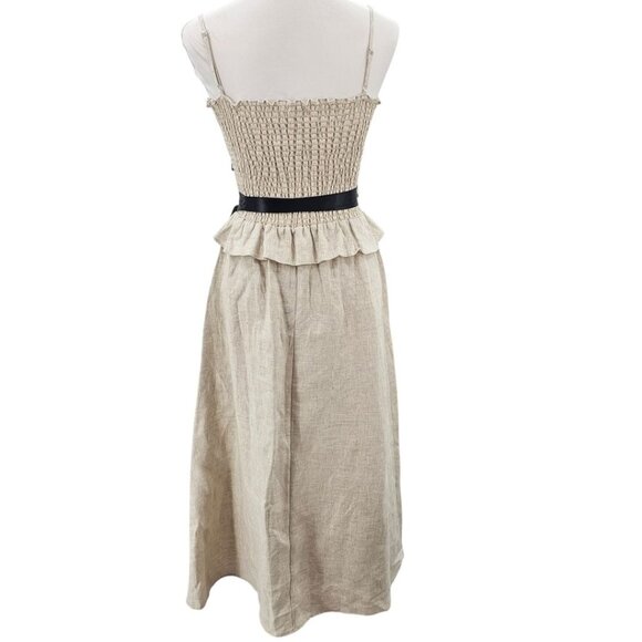 Reformation Womens XS Miles Linen Satin Belted‎ Dress in Oatmeal NWOT - Picture 5 of 16